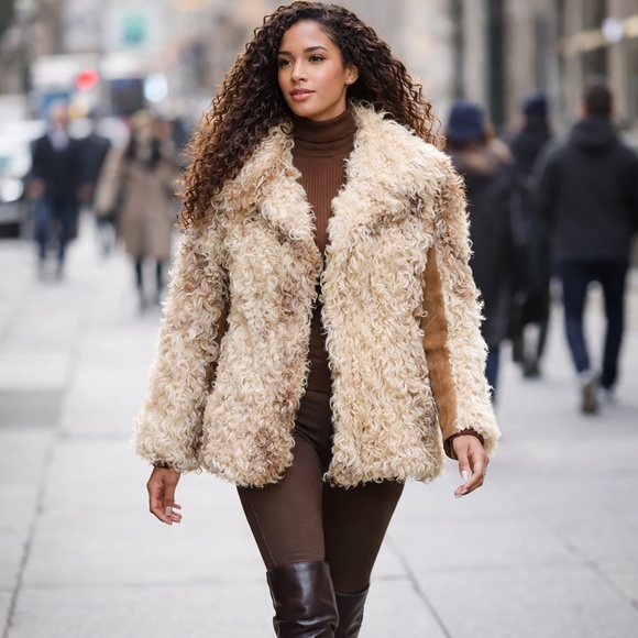 Donald Brooks Jacket Shaggy Mongolian Lamb Fur Suede Rare Vintage 70s Boho